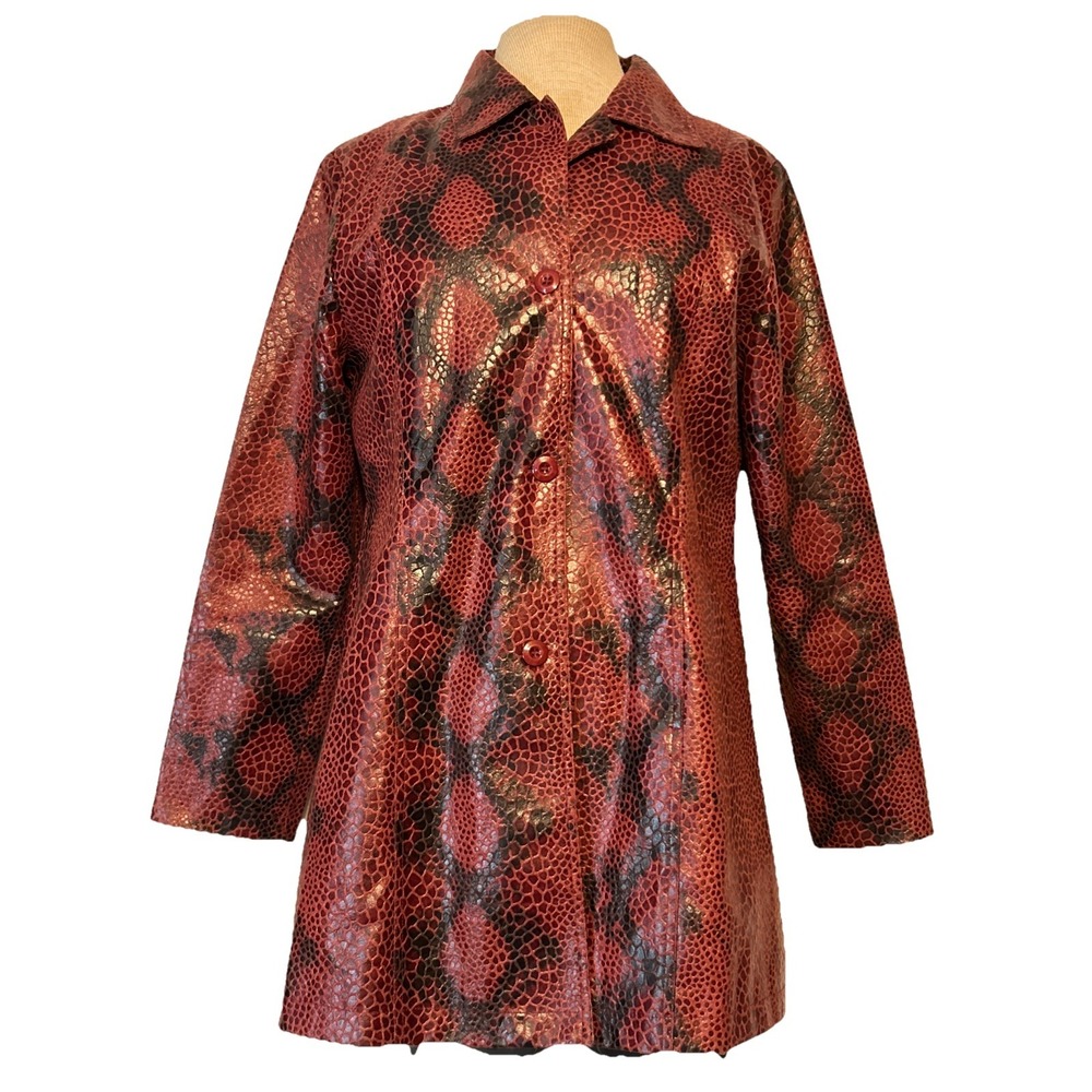 Vintgae Red Selene Sport Jacket Medium Snakeskin Print Textured Trench Mob Wife